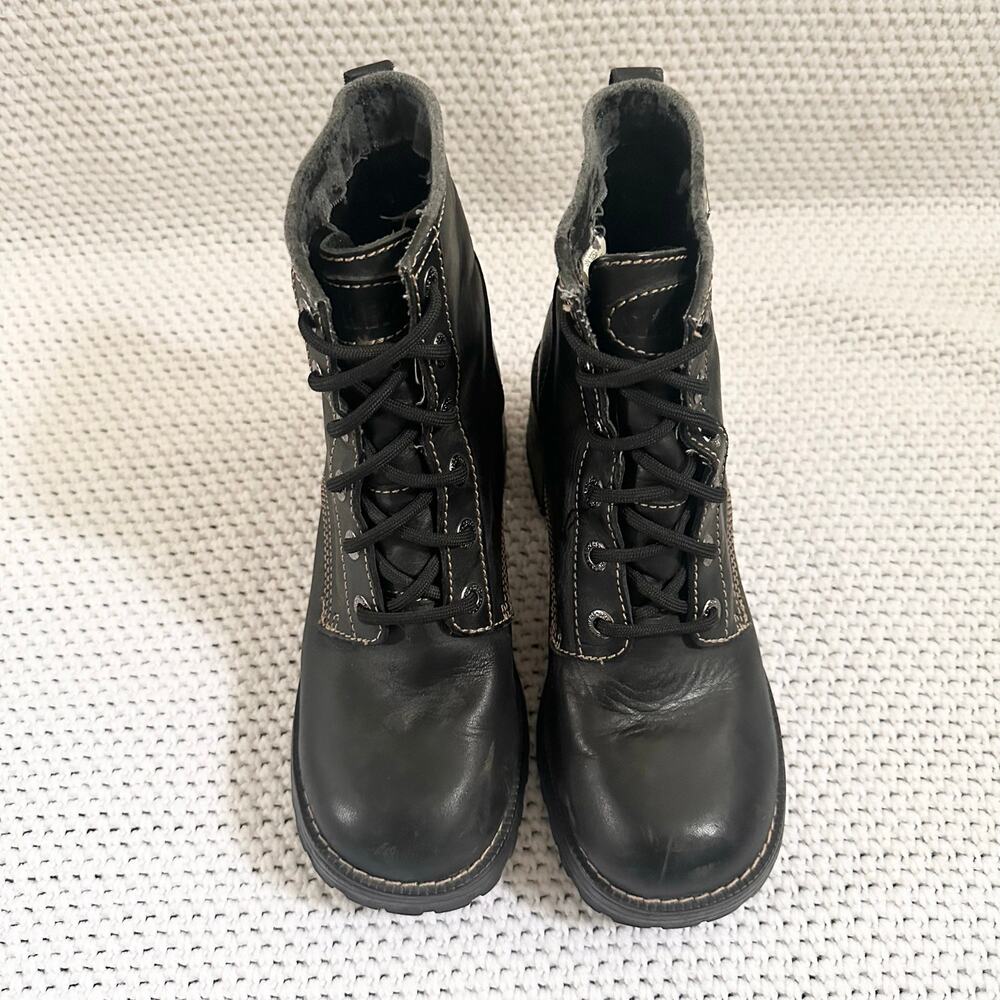 Skechers Black Leather Y2K Stitching Grunge Chunky Lug Sole Lace Up Boots 8.5 - Picture 5 of 11